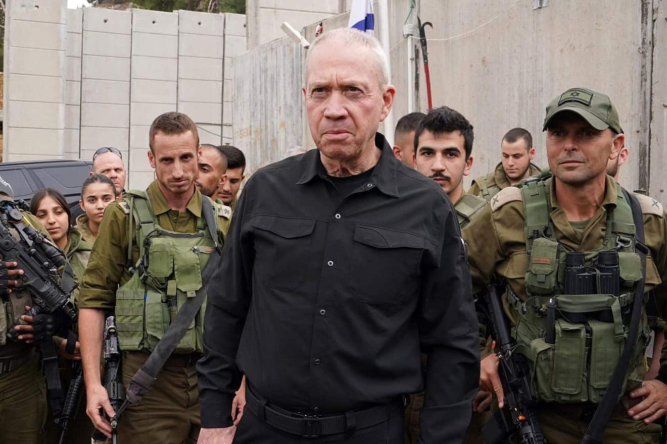 Israeli Defense Minister Yoav Gallant visits Israel Defense Forces troops serving on the northern border with Lebanon, Nov. 11, 2023. Credit: Ariel Hermoni/Ministry of Defense.