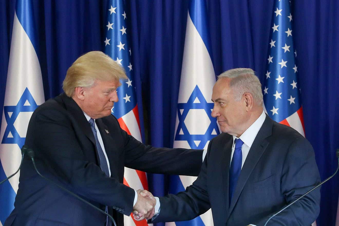 U.S. President Donald Trump and Prime Minister Benjamin Netanyahu attend a press conference at the Prime Minister's Office in Jerusalem, May 22, 2017. Photo by Marc Israel Sellem/POOL.