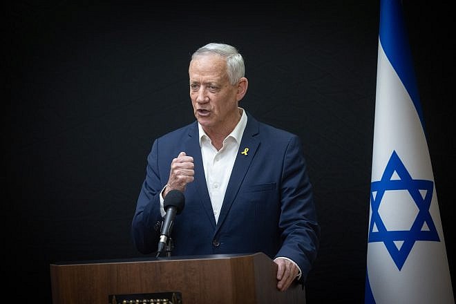 Minister-without-Portfolio Benny Gantz holds a press conference at the Knesset in Jerusalem, April 3, 2024. Photo by Chaim Goldberg/Flash90.