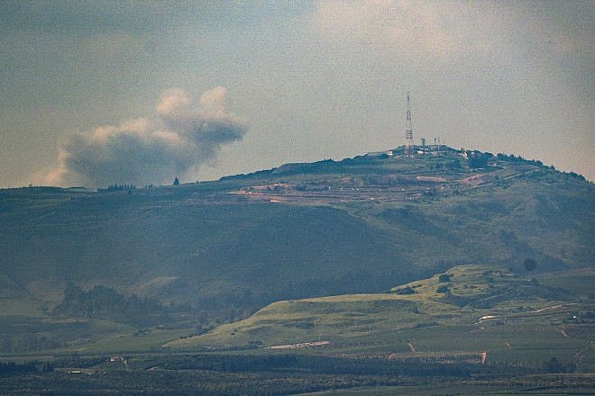Smoke rises after an Israeli air strike in Southern Lebanon, as seen from the Israeli side of the border, April 14, 2024. Photo by Ayal Margolin/Flash90.
