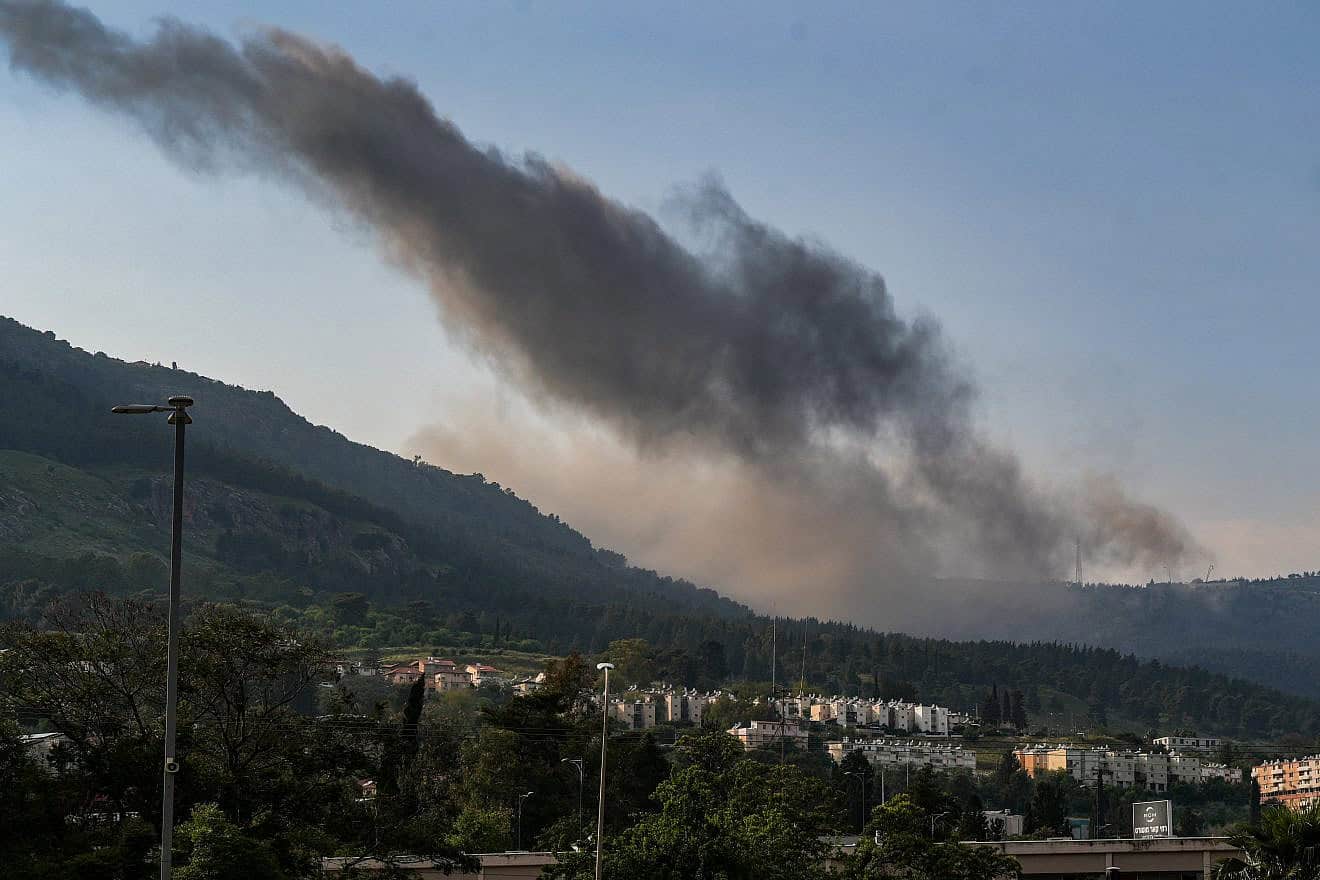 Smoke rises after an Israeli air strike in Southern Lebanon, April 15, 2024. Photo by Ayal Margolin/Flash90.