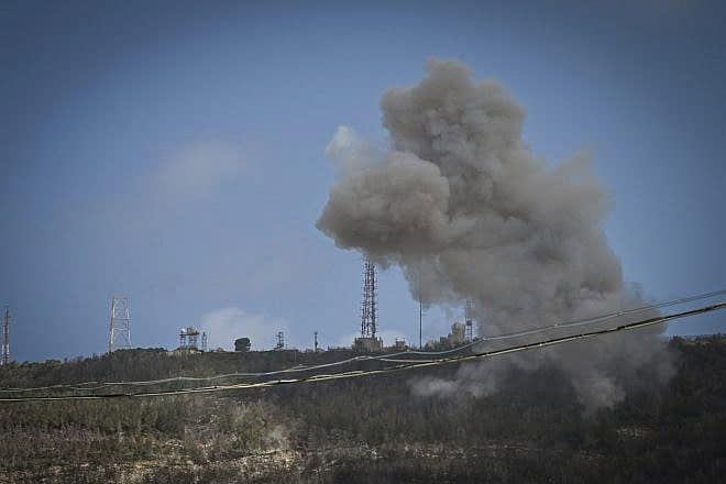Lebanese rockets hit Kibbutz Hanita, the northwestern Galilee, April 21, 2024. Photo by Michael Giladi/Flash90.