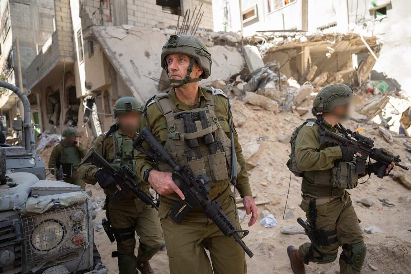 Israel Defense Forces Chief of Staff Lt. Gen. Herzi Halevi tours the Khan Yunis combat zone in southern Gaza on April 3, 2024. Credit: IDF.