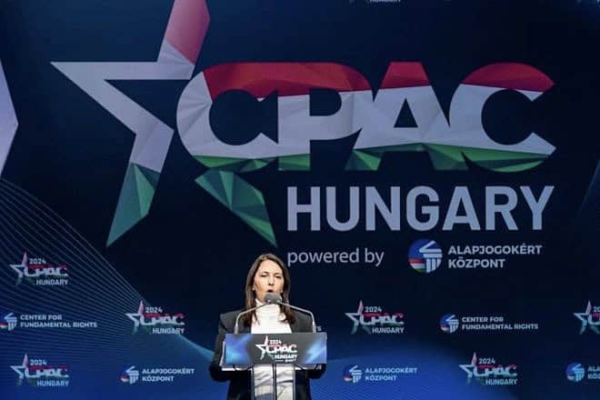 Israeli Minister of Innovation, Science and Technology Gila Gamliel speaks at the Conservative Political Action Conference (CPAC) in Budapest, Hungary, April 25, 2024. Photo by Miklos Szantho.