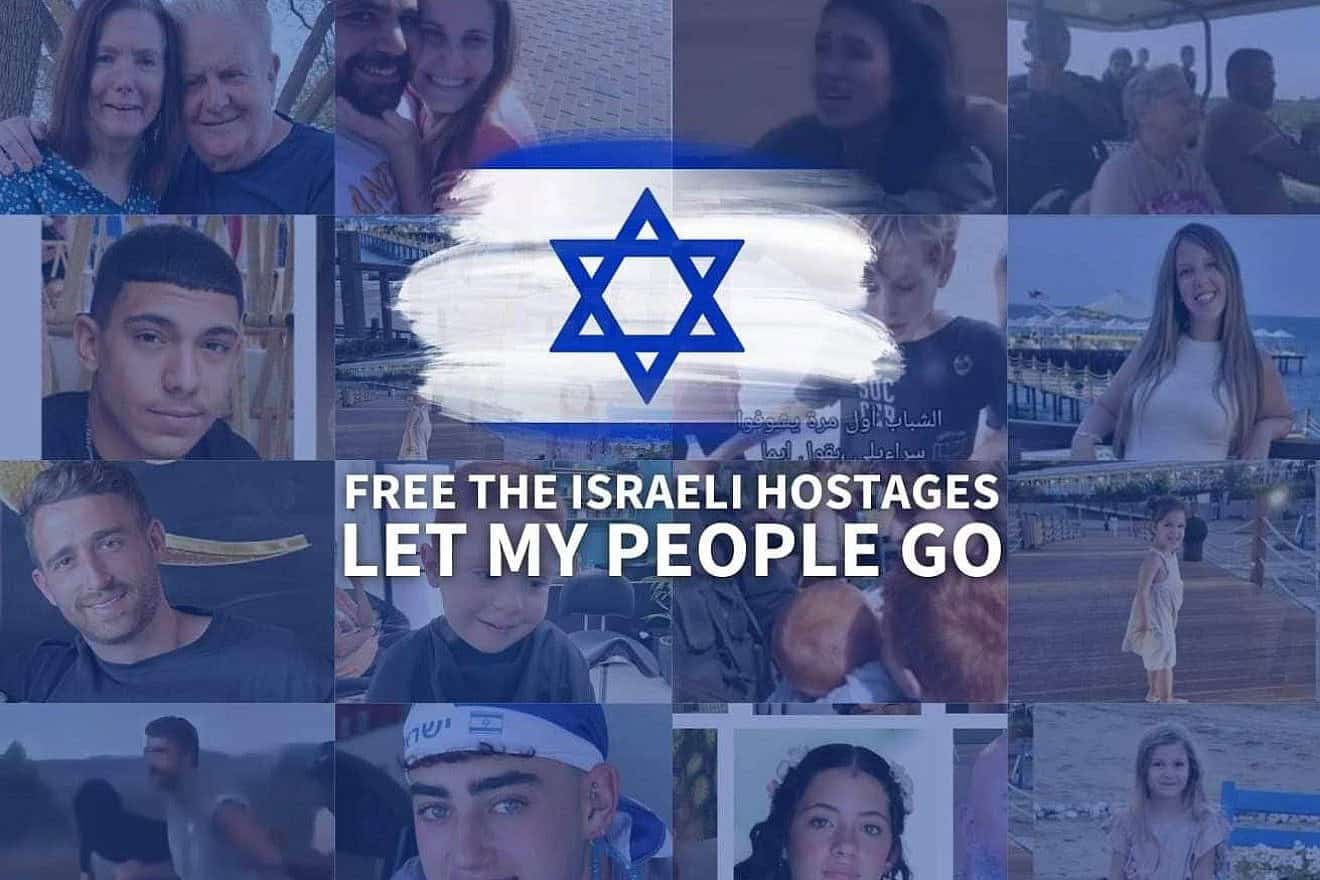 A collage of hostages kidnapped from Israel and taken to the Gaza Strip on Oct. 7, 2023 by Hamas and other terror groups, April 2024. Credit: Courtesy.