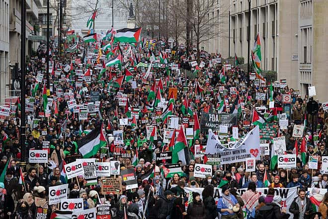 Hamas supporters marching from Bank station to Trafalgar Square and Whitehall in London, Jan. 13, 2014. Credit: Erlend C. L. Birkeland/Shutterstock.