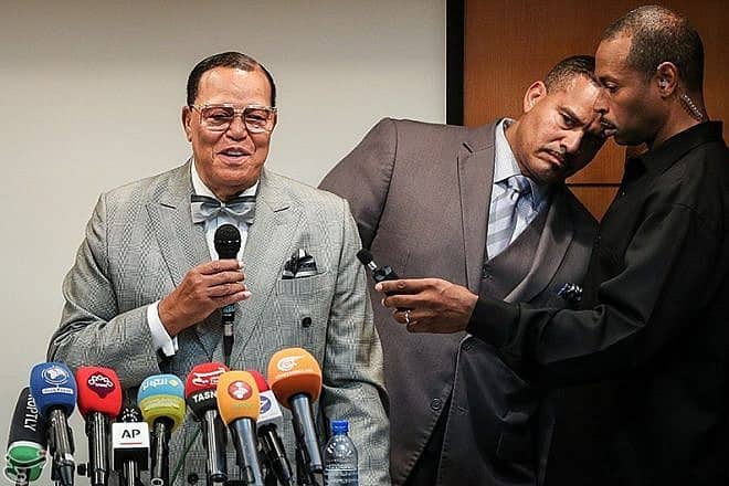 A news conference featuring Nation of Islam leader Louis Farrakhan on Iranian television on Nov. 8, 2018. Credit: Hamed Malekpour/Tasnim News Agency via Wikimedia Commons