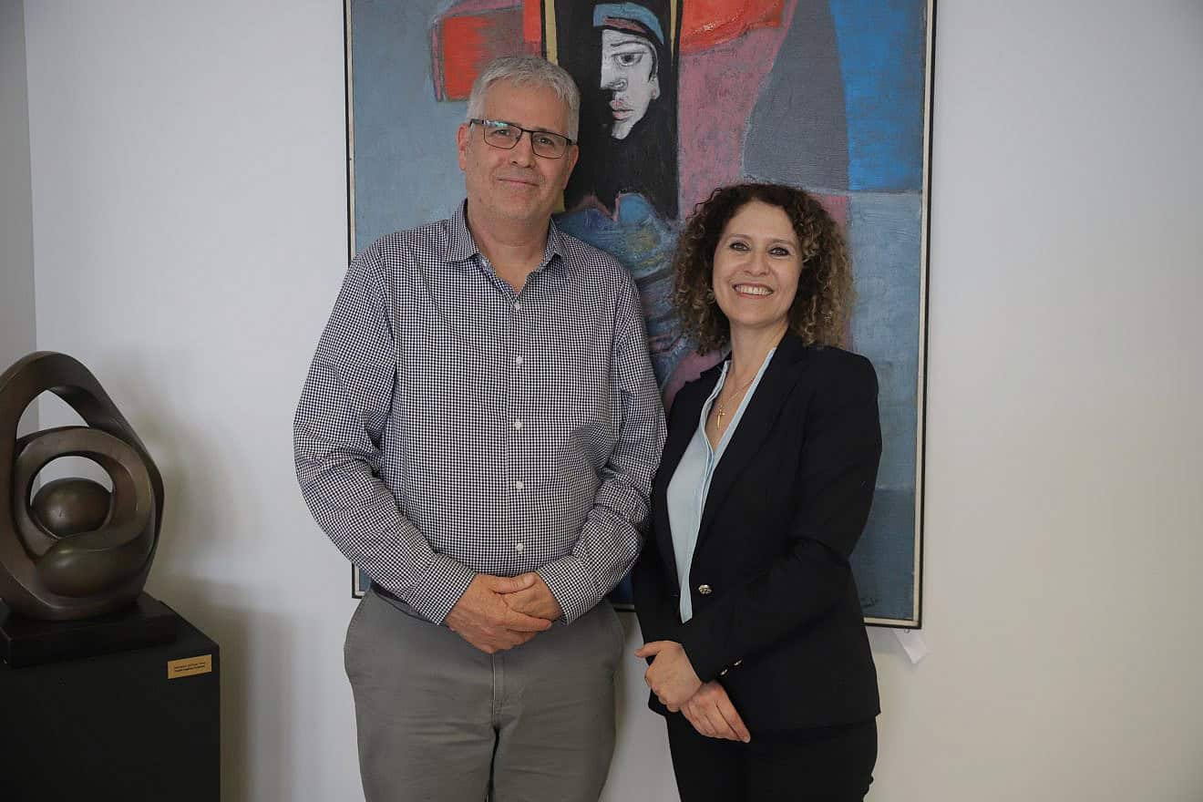 Professor Mouna Maroun, the incoming rector of University of Haifa, poses with incoming president, professor Gur Alorey. Credit: Courtesy of University of Haifa.