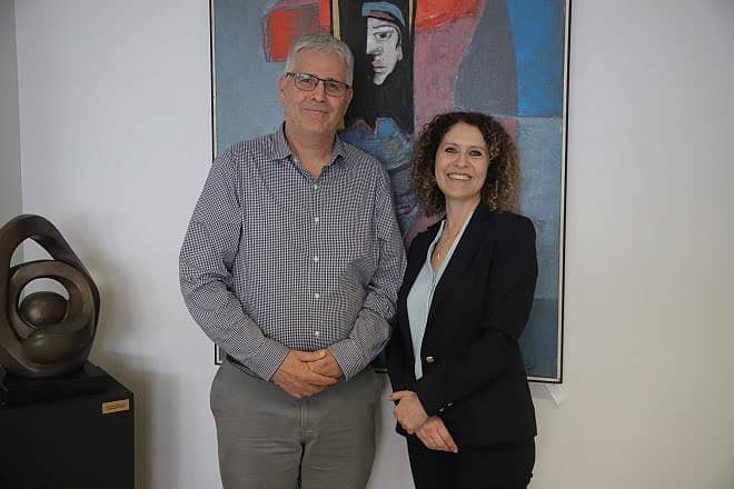 Professor Mouna Maroun, the incoming rector of University of Haifa, poses with incoming president, professor Gur Alorey. Credit: Courtesy of University of Haifa.