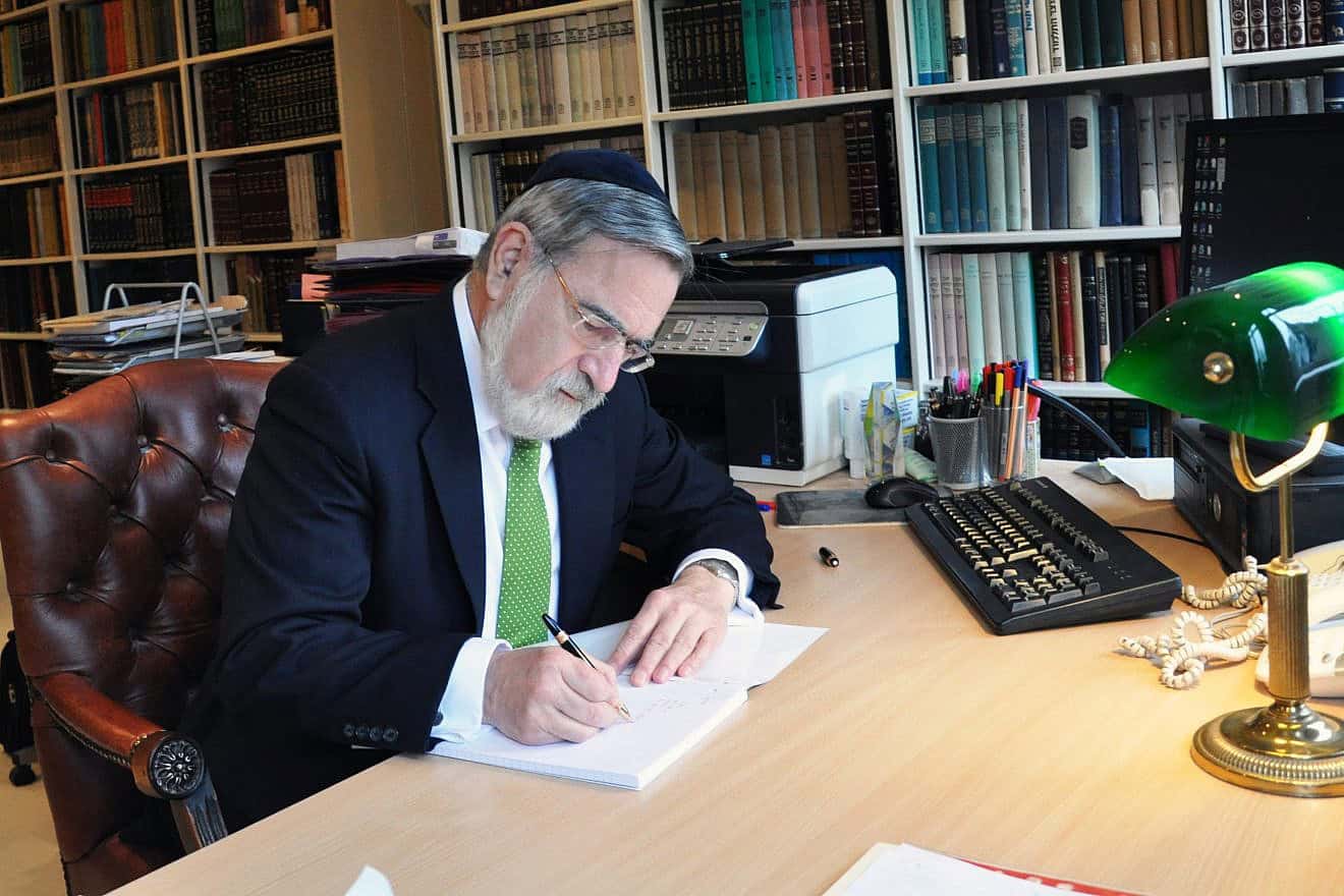 Rabbi Jonathan Sacks in his study. Credit: The Rabbi Sacks Legacy.
