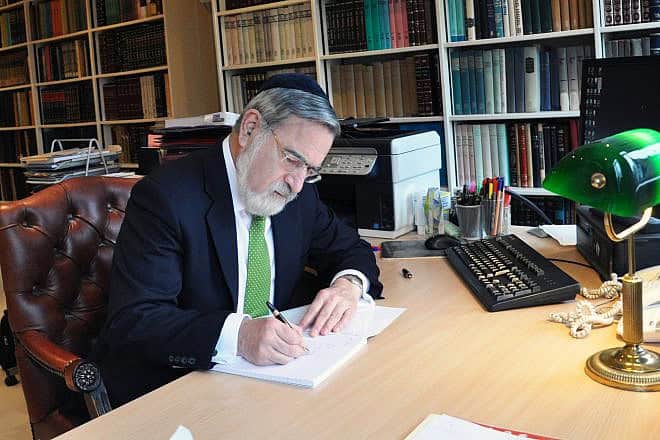 Rabbi Jonathan Sacks in his study. Credit: The Rabbi Sacks Legacy.