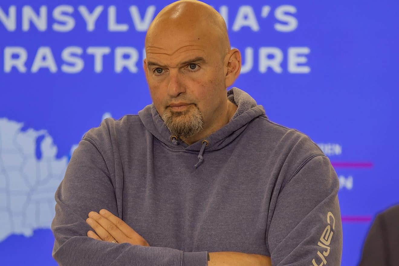 Sen. John Fetterman (D-Pa.) at a briefing on repair efforts following the collapse of a section of Interstate 95 in Philadelphia on June 17, 2023. Credit: Ben Von Klemperer/Shutterstock.