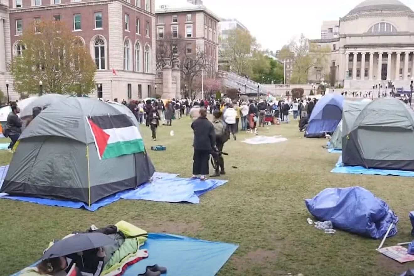 Pro-Hamas protesters set up tent encampments on the campus of Columbia University in New York City, April 2024. Source: YouTube screenshot.