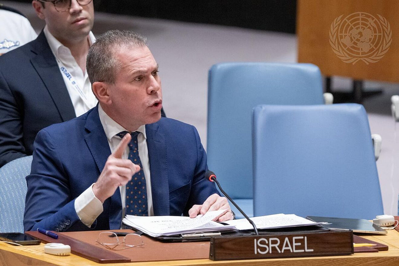 Gilad Erdan, Israeli ambassador to the United Nations, addresses the U.N. Security Council meeting on the situation in the Middle East on April 14, 2024. Credit: Eskinder Debebe/U.N. Photo.