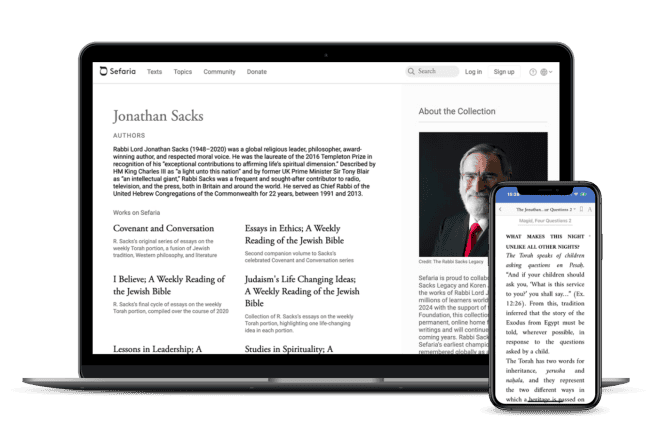 Rabbi Lord Jonathan Sacks's work will be available as part of the Sefaria online library. Credit: Courtesy of Sefaria.