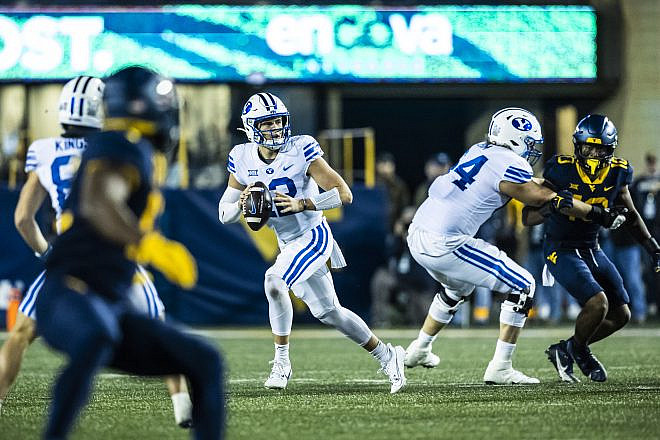 Jake Retzlaff, quarterback of the Brigham Young University football team. Credit: Jaren Wilkey/BYU Photo.