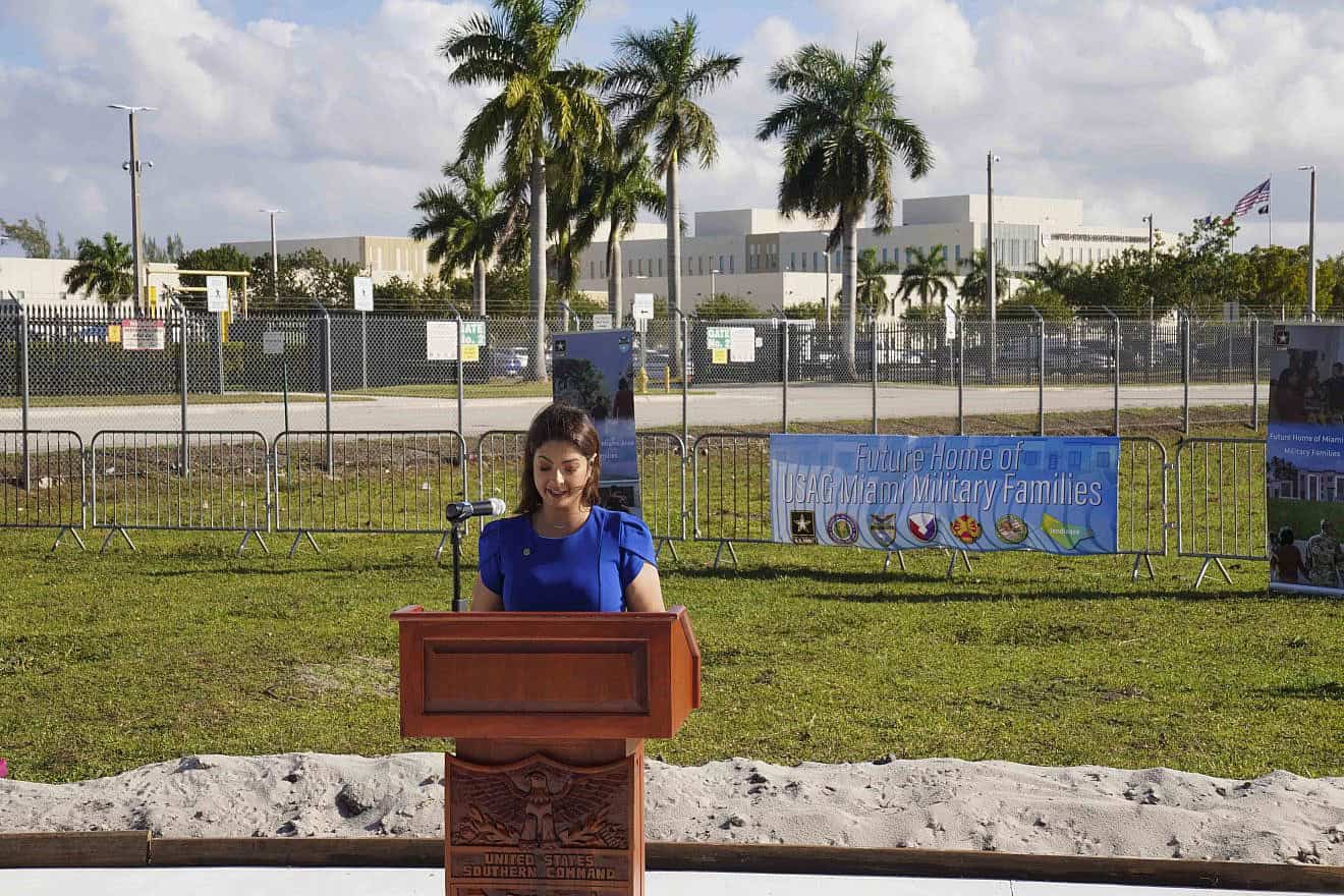 Christi Fraga, mayor of the Doral, Fla., speaks during a groundbreaking ceremony for the future site of the new military housing complex supporting U.S. Southern Command's service members and their families on Jan. 29, 2023. Credit: Mass Communication Specialist 1st Class Erica Bechard/U.S. Navy Photo.