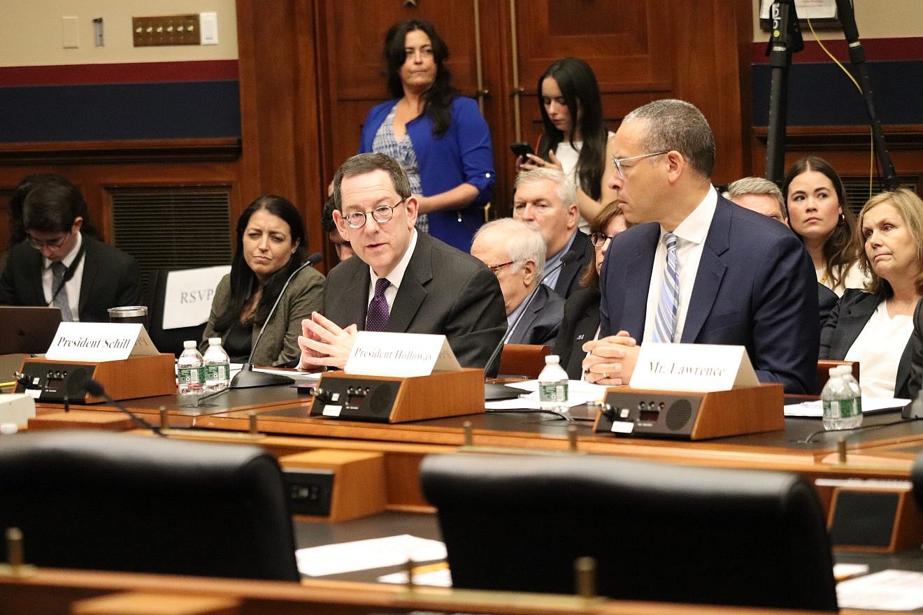 Michael Schill (front left), president of Northwestern University, and Jonathan Holloway, president of Rutgers University, testify during a hearing of the House Committee on Education and the Workforce on May 23, 2024. Credit: House Committee on Education and the Workforce Democrats/Creative Commons.