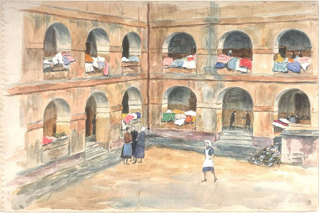 “Courtyard Terezin” by Malva Schaleck. Credit: Courtesy of World ORT.