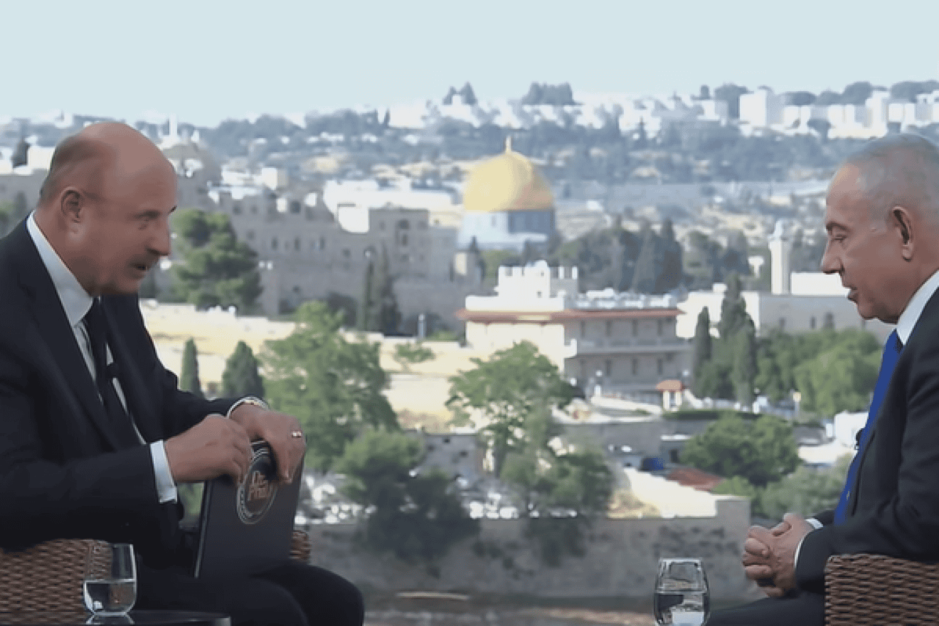 Dr. Phil McGraw interviewing Israeli Prime Minister Benjamin Netanyahu, Jerusalem, May 9, 2024. Source: Screenshot/YouTube.