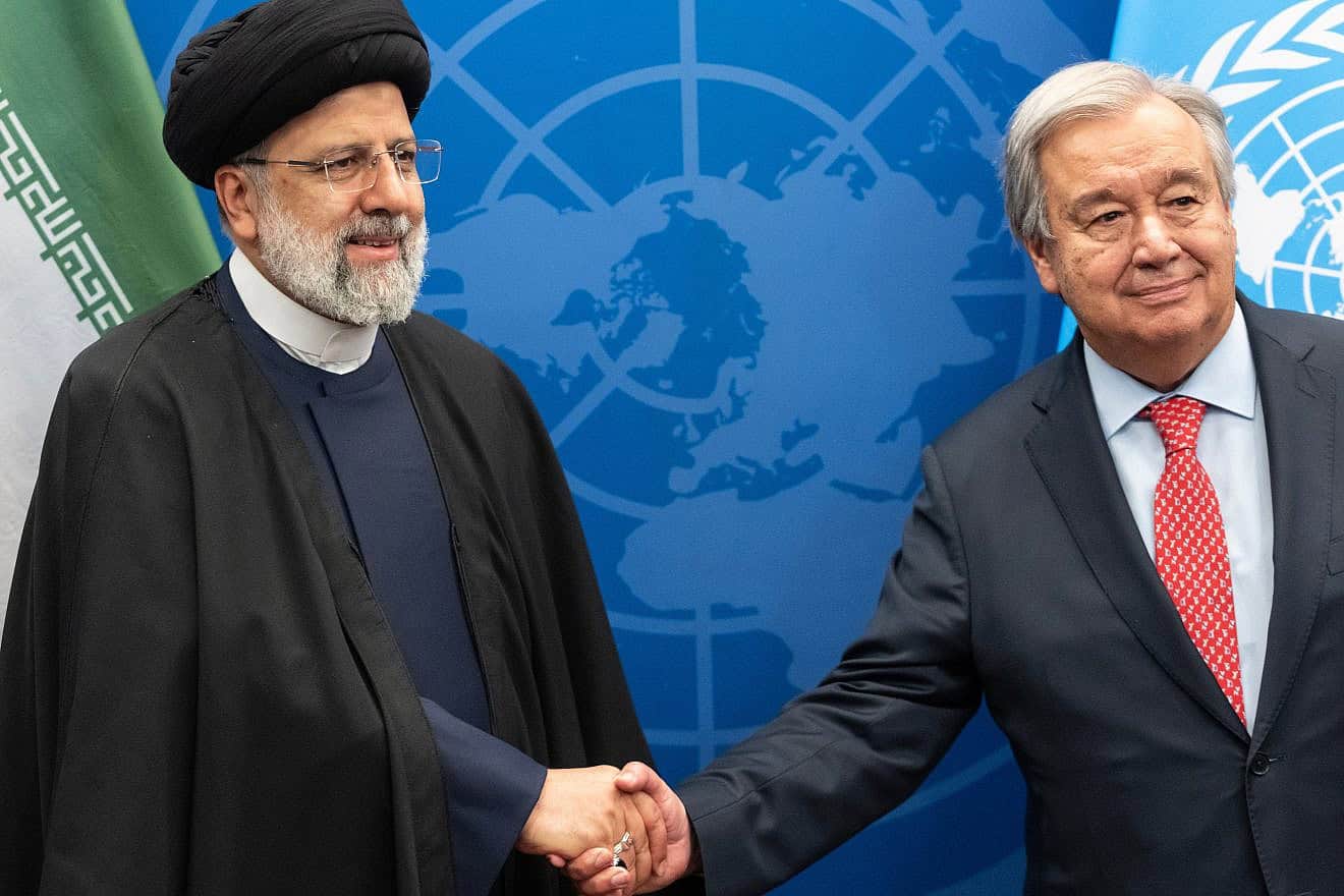 Iranian President Ebrahim Raisi and U.N. Secretary-General António Guterres at U.N. Headquarters in New York on Sept. 18, 2023. Credit: Lev Radin/Shutterstock.