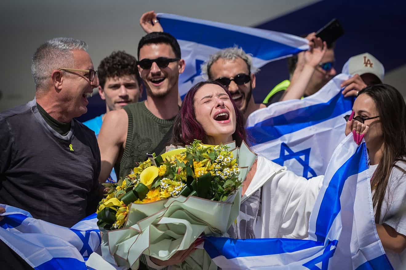 Eden Golan, Israel's participant in the Eurovision Song Contest in Sweden who came in fifth place overall, arrives at Ben-Gurion International Airport on May 12, 2024. Photo by Avshalom Sassoni/Flash90.