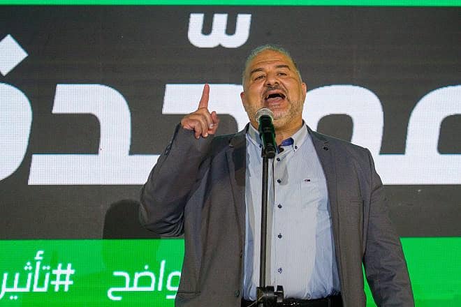 Ra'am Chairman Mansour Abbas at the party's campaign headquarters in the Arab town of Tamra, as the results of the Israeli elections are announced, Nov. 1, 2022. Credit: Flash90.