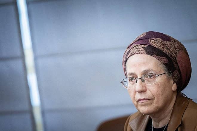 Orit Strook, national mission minister and member of the Religious Zionist Party attends a faction meeting at the Knesset, the Israeli parliament in Jerusalem, January 8, 2024. Photo by Yonatan Sindel/Flash90.