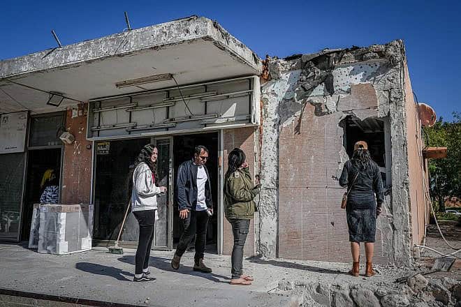 A rocket fired from the Gaza Strip damaged this structure in the southern Israeli city of Netivot, January 16, 2024. Credit: Flash90.