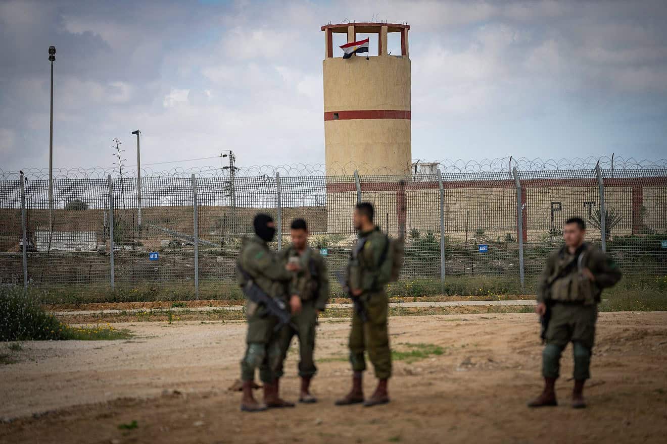Israel Defense Forces at the Kerem Shalom border crossing with the Gaza Strip, Feb. 22, 2024. Photo by Erik Marmor/Flash90.