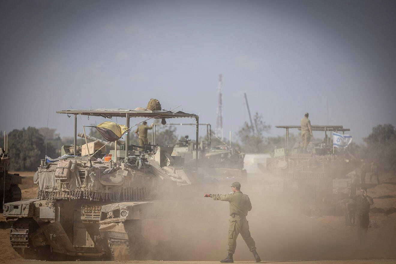 IDF troops at a staging area near the Israel-Gaza border, April 30, 2024. Photo by Chaim Goldberg/Flash90.