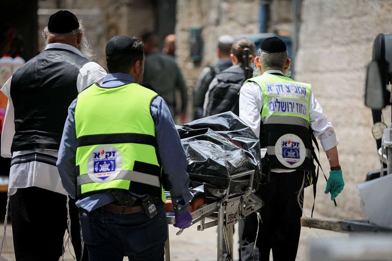 Israeli rescue forces near the scene of a stabbing attack, in Jerusalem's Old City, April 30, 2024. Photo by Jamal Awad/Flash90.