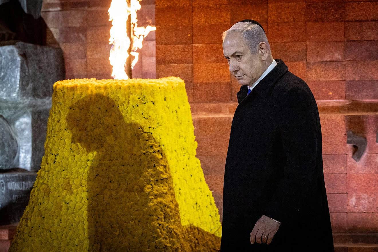 Israeli Prime Minister Benjamin Netanyahu at Yad Vashem in Jerusalem as Israel marks Holocaust Remembrance Day. May 5, 2024. Photo by Chaim Goldberg/Flash90.
