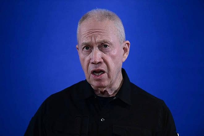 Israeli Defense Minister Yoav Gallant speaks during a press conference at the Kirya military base in Tel Aviv, May 15, 2024. Photo by Tomer Neuberg/Flash90.