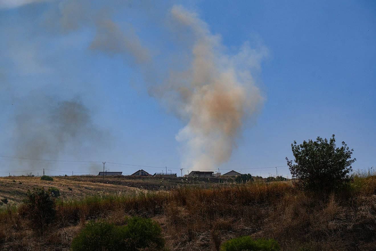 A fire caused by missiles fired from Lebanon outside Kibbutz Malkia on the northern border, May 26, 2024. Photo by Ayal Margolin/Flash90.