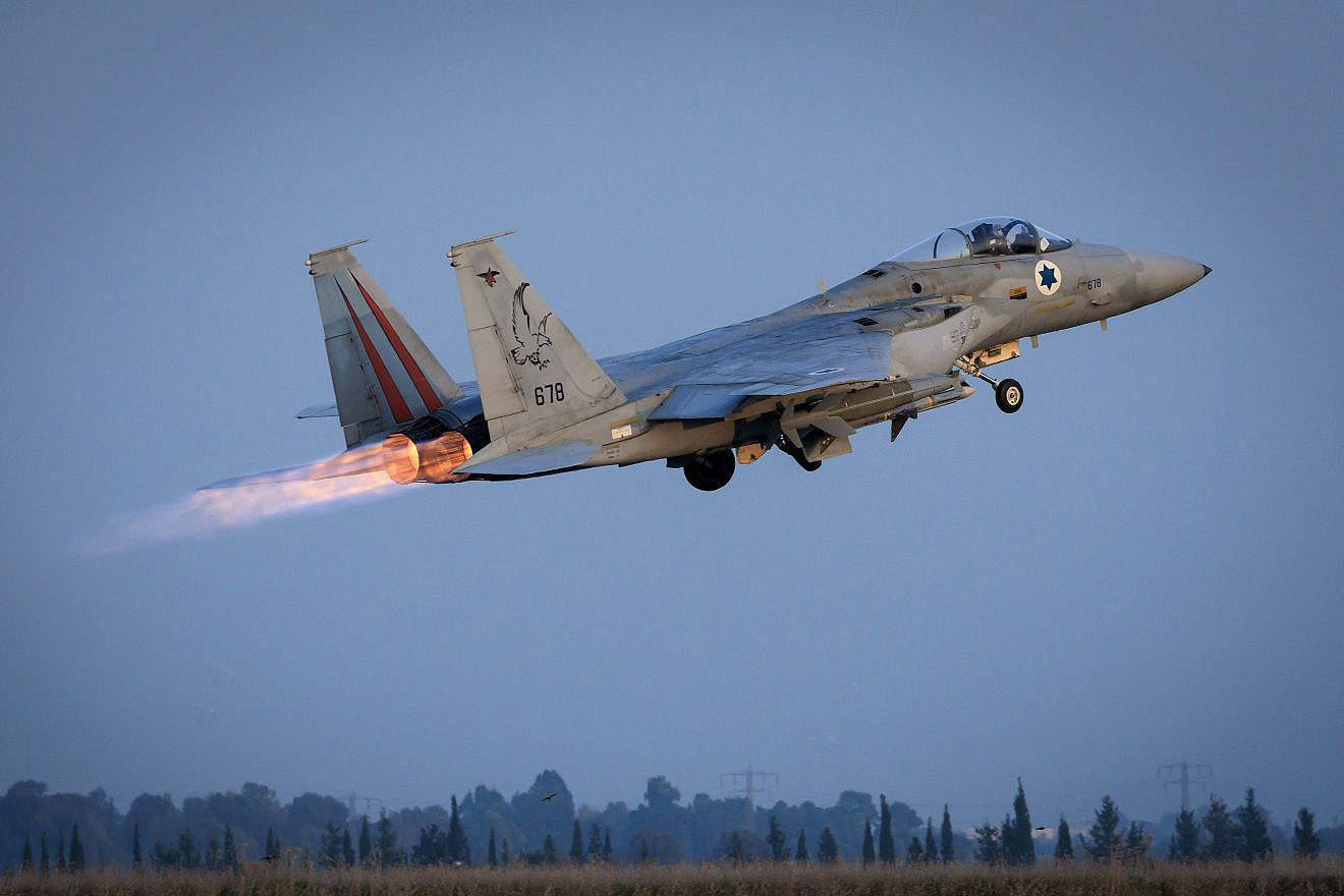 An Israeli Air Force F-15 fighter jet at the Tel Nof Airbase on Jan. 1, 2024. Photo by Moshe Shai/Flash90.