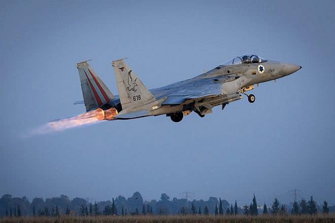 An Israeli Air Force F-15 fighter jet at the Tel Nof Airbase on Jan. 1, 2024. Photo by Moshe Shai/Flash90.