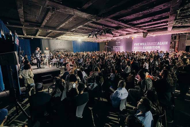 As many as 1,200 young Jewish professionals joined together to see the Nova music festival exhibition in New York City and to celebrate the Jewish holiday of Lag B’Omer, May 26, 2024. Photo by Shmulie Grossbaum/Chabad Young Professionals.