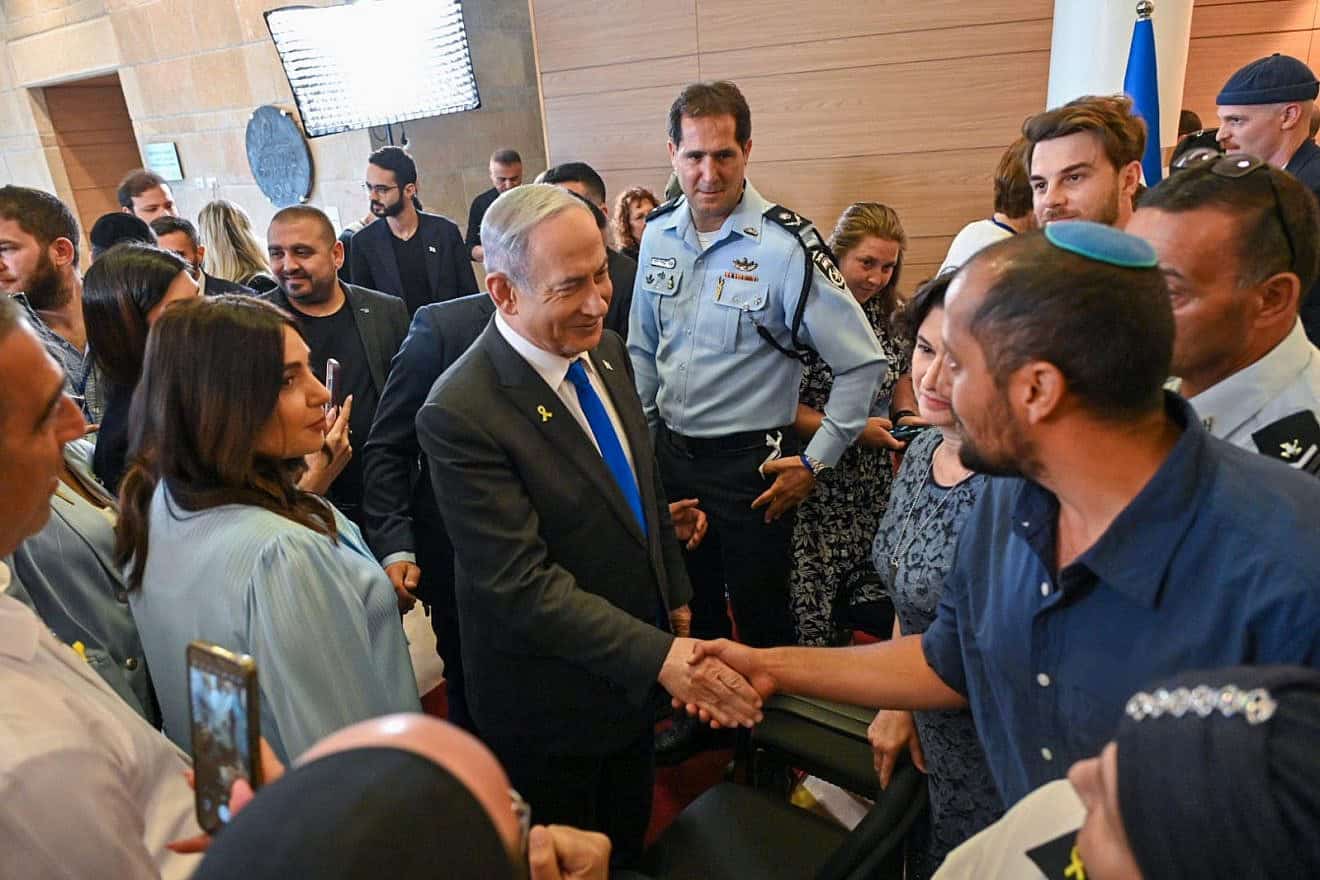 Israeli Prime Minister Benjamin Netanyahu meets at the Knesset with those who will light torches on Israel's 76th Independence Day, May 12, 2024. Photo by Kobi Gideon/GPO.