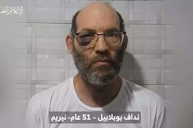 A still image of Nadav Popplewell from footage released by Hamas on May 11, 2024. Source: Screenshot.