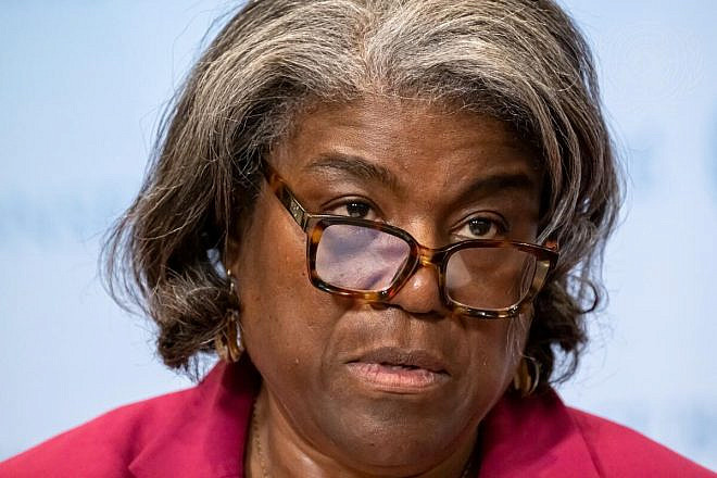 Linda Thomas-Greenfield, U.S. ambassador to the United Nations, briefs reporters ahead of Security Council consultations on Sudan on April 29, 2024. Credit: Mark Garten/U.N. Photo.