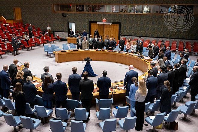 Members of the U.N. Security Council observe a moment of silence in the memory of former Iranian president Ebrahim Raisi, former Iranian foreign affairs minister Hossein Amir-Abdollahian and other victims of a helicopter crash in Iran, at the start of the Security Council meeting on threats to international peace and security on May 20, 2024. Credit: U.N. Photo.