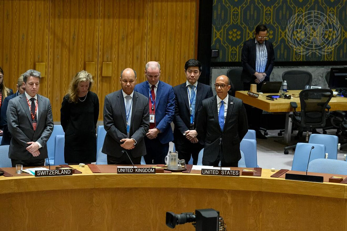 Members of the U.N. Security Council observe a moment of silence in the memory of former Iranian president Ebrahim Raisi, former Iranian foreign affairs minister Hossein Amir-Abdollahian and other victims of a helicopter crash in Iran, at the start of the Security Council meeting on threats to international peace and security on May 20, 2024. Credit: U.N. Photo.