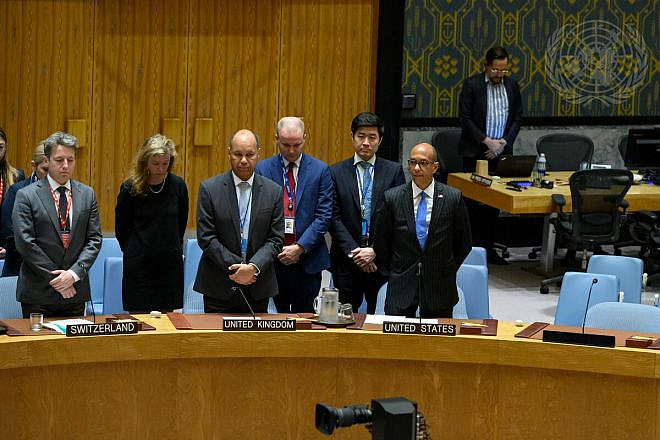 Members of the U.N. Security Council observe a moment of silence in the memory of former Iranian president Ebrahim Raisi, former Iranian foreign affairs minister Hossein Amir-Abdollahian and other victims of a helicopter crash in Iran, at the start of the Security Council meeting on threats to international peace and security on May 20, 2024. Credit: U.N. Photo.