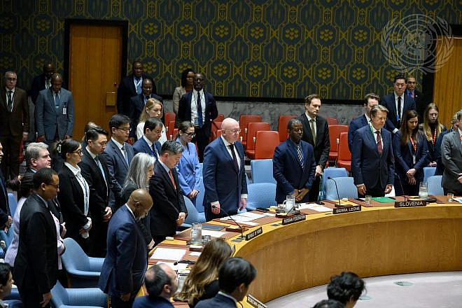 Members of the U.N. Security Council observe a moment of silence in the memory of former Iranian president Ebrahim Raisi, former Iranian foreign affairs minister Hossein Amir-Abdollahian and other victims of a helicopter crash in Iran, at the start of the Security Council meeting on threats to international peace and security on May 20, 2024. Credit: U.N. Photo.