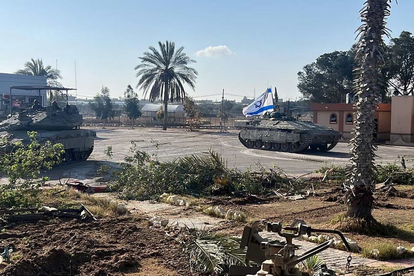 Israeli tanks roll up to the Gaza side of the Rafah Crossing, May 7, 2024. Credit: IDF.