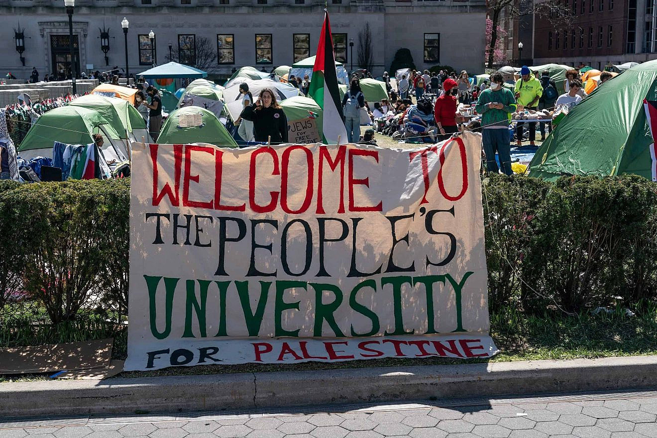 Anti-Israel extremists set up a protest encampment on the campus of Columbia University in New York on April 22, 2024. Credit: Lev Radin/Shutterstock