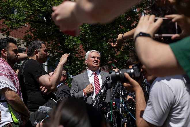 Rep. James Comer (R-Ky.), chair of the House Committee on Oversight and Accountability, speaks to reporters after visiting a tent camp on the George Washington University campus on May 1, 2024. Credit: Aashish Kiphayet.