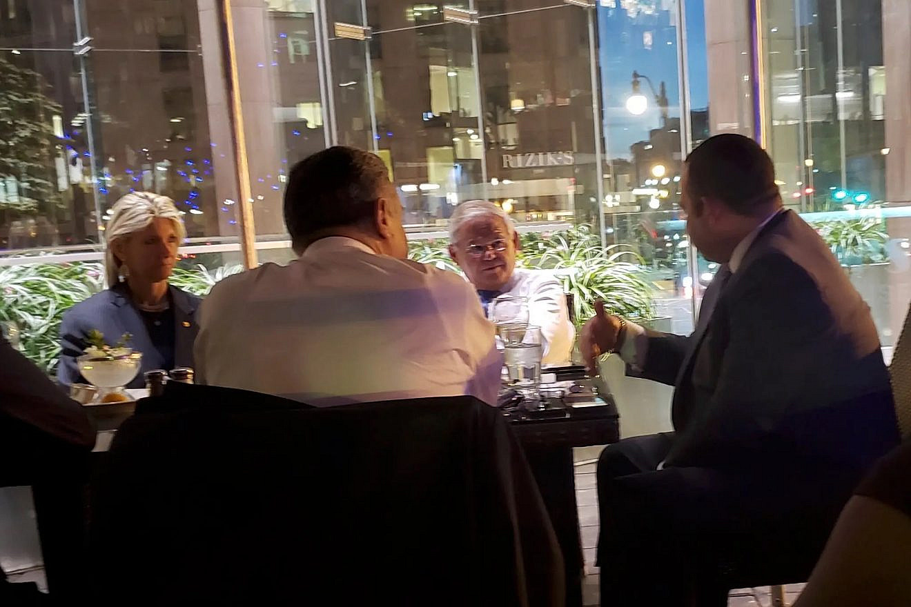 Sen. Bob Menendez (D-N.J.) and his wife Nadine Menendez dine at Morton’s The Steakhouse in Washington with Egyptian officials in a photograph taken by an FBI investigator. Credit: U.S. Attorney's Office for the Southern District of New York.
