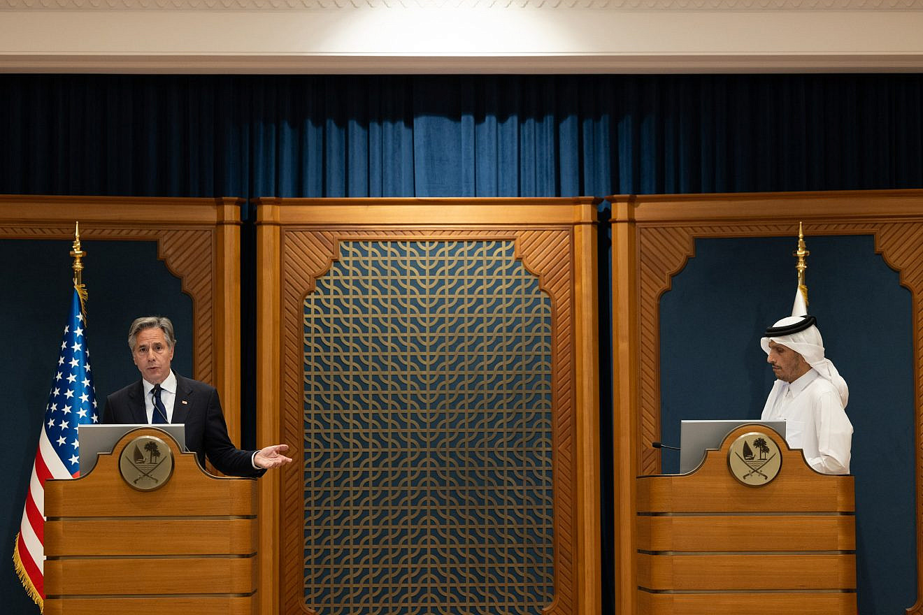 U.S. Secretary of State Antony Blinken holds a joint press availability with Qatari Prime Minister and Minister of Foreign Affairs Mohammed bin Abdulrahman Al Thani in Doha, Qatar, June 12, 2024. Credit: Chuck Kennedy/U.S. State Department.